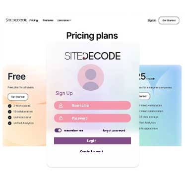 Sign up page for a website